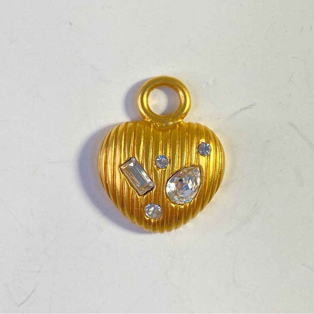 Vintage Gold Heart Necklace with Crystals